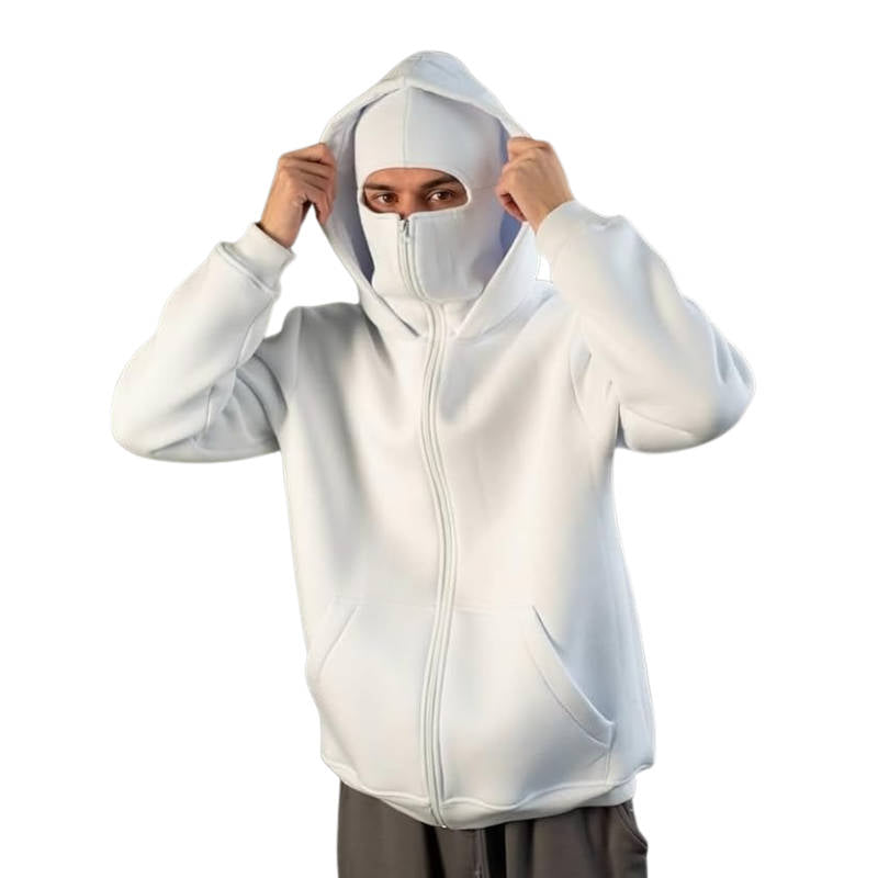 Felpa con cappuccio unisex con zip integrale e copertura per il viso incorporata