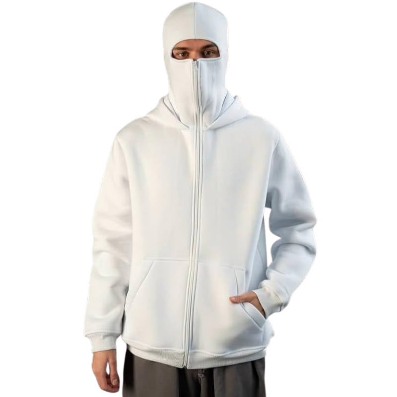 Felpa con cappuccio unisex con zip integrale e copertura per il viso incorporata