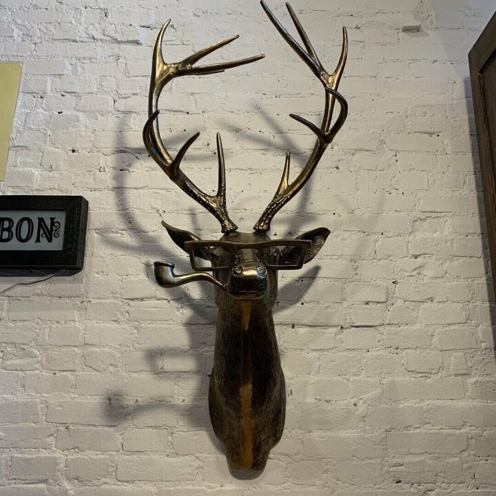 Deer Head Mount Wall Sculpture with Textured Antlers and Faux Taxidermy Detail - Image 1