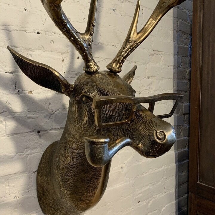 Deer Head Mount Wall Sculpture with Textured Antlers and Faux Taxidermy Detail - Image 2