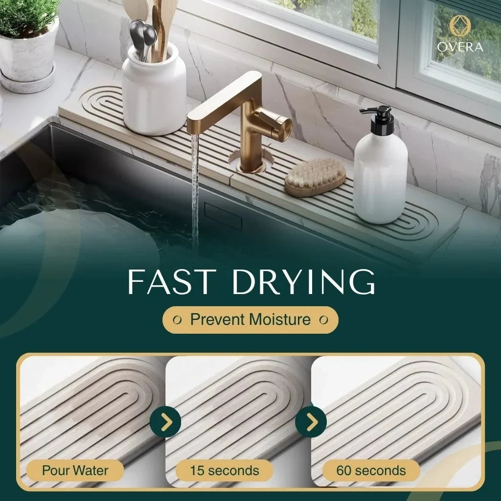 Diatomaceous Earth Faucet Splash Guard with Quick-Dry Absorbent Stone Finish for Kitchen Sink - Image 4