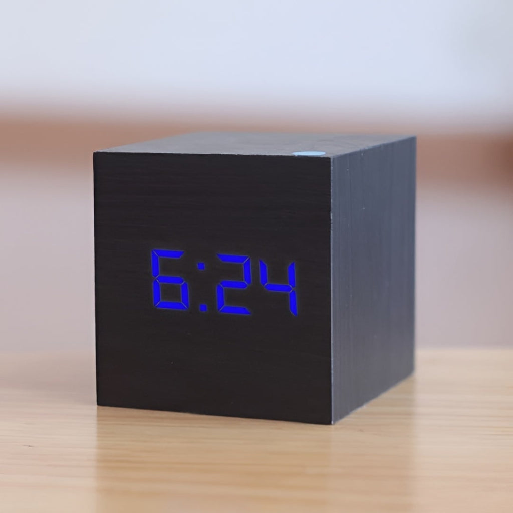 Digital Alarm Clock with Wood Grain Finish and LED Temperature Display - Image 4