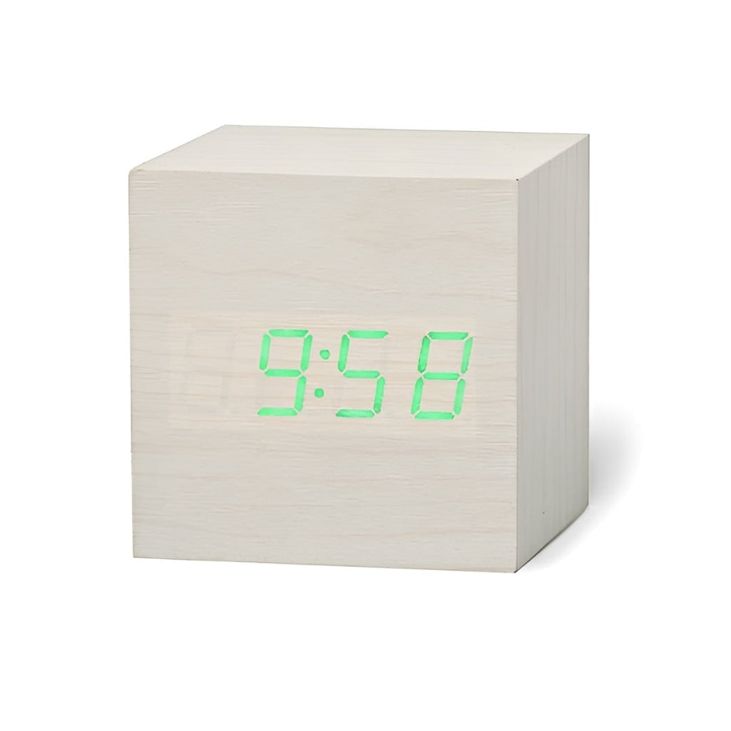 Digital Alarm Clock with Wood Grain Finish and LED Temperature Display - Image 6