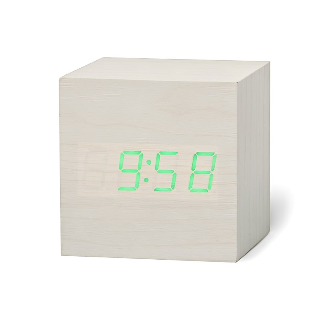 Digital Alarm Clock with Wood Grain Finish and LED Temperature Display - Image 6