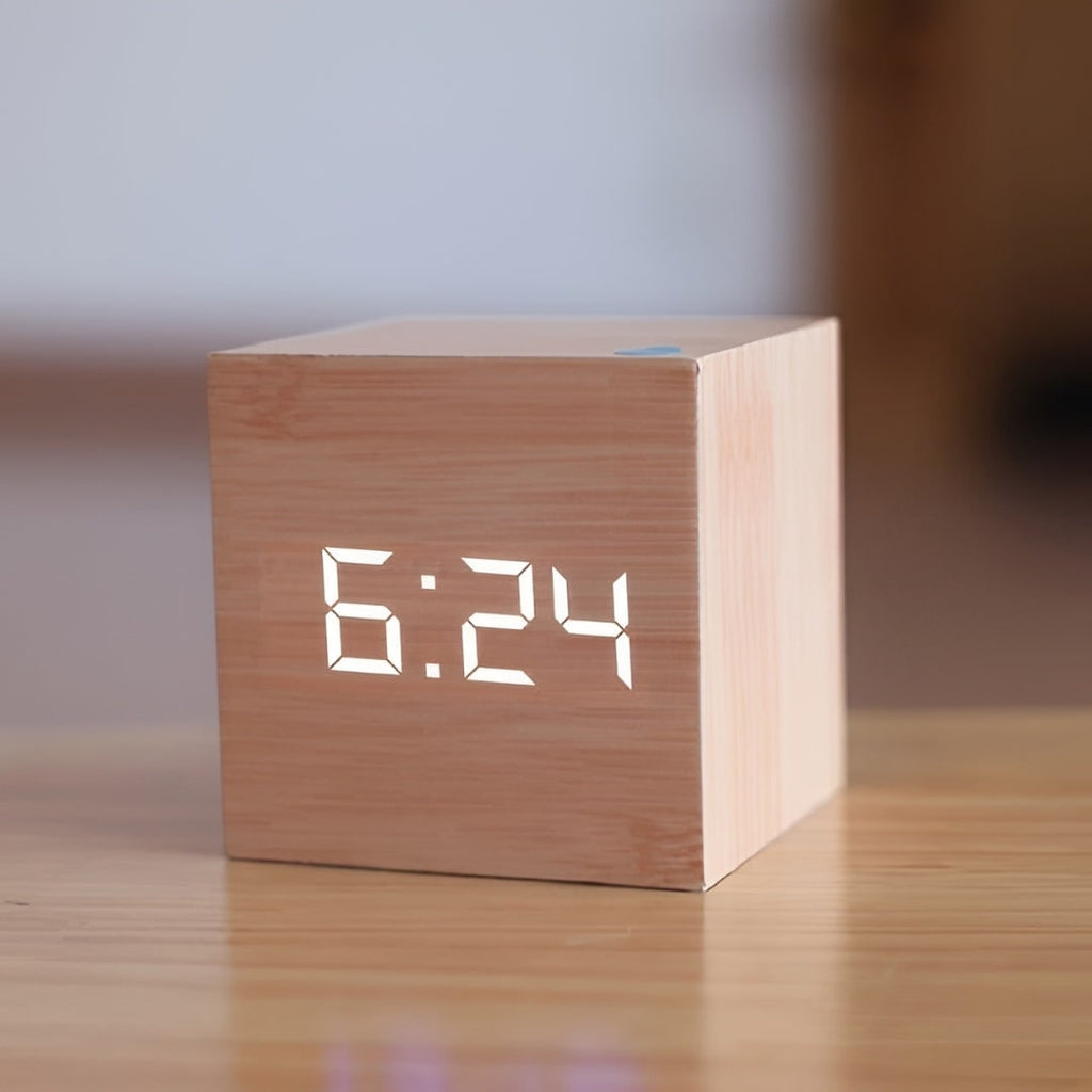 Digital Alarm Clock with Wood Grain Finish and LED Temperature Display - Image 7