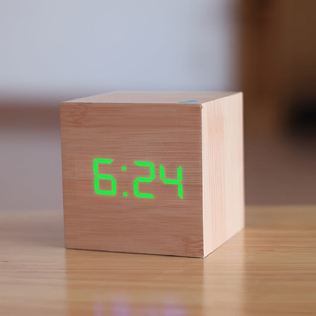 Digital Alarm Clock with Wood Grain Finish and LED Temperature Display - Image 8