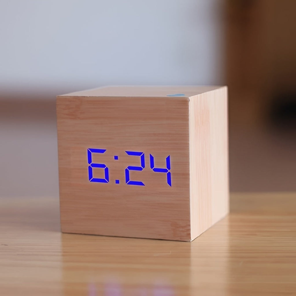 Digital Alarm Clock with Wood Grain Finish and LED Temperature Display - Image 9