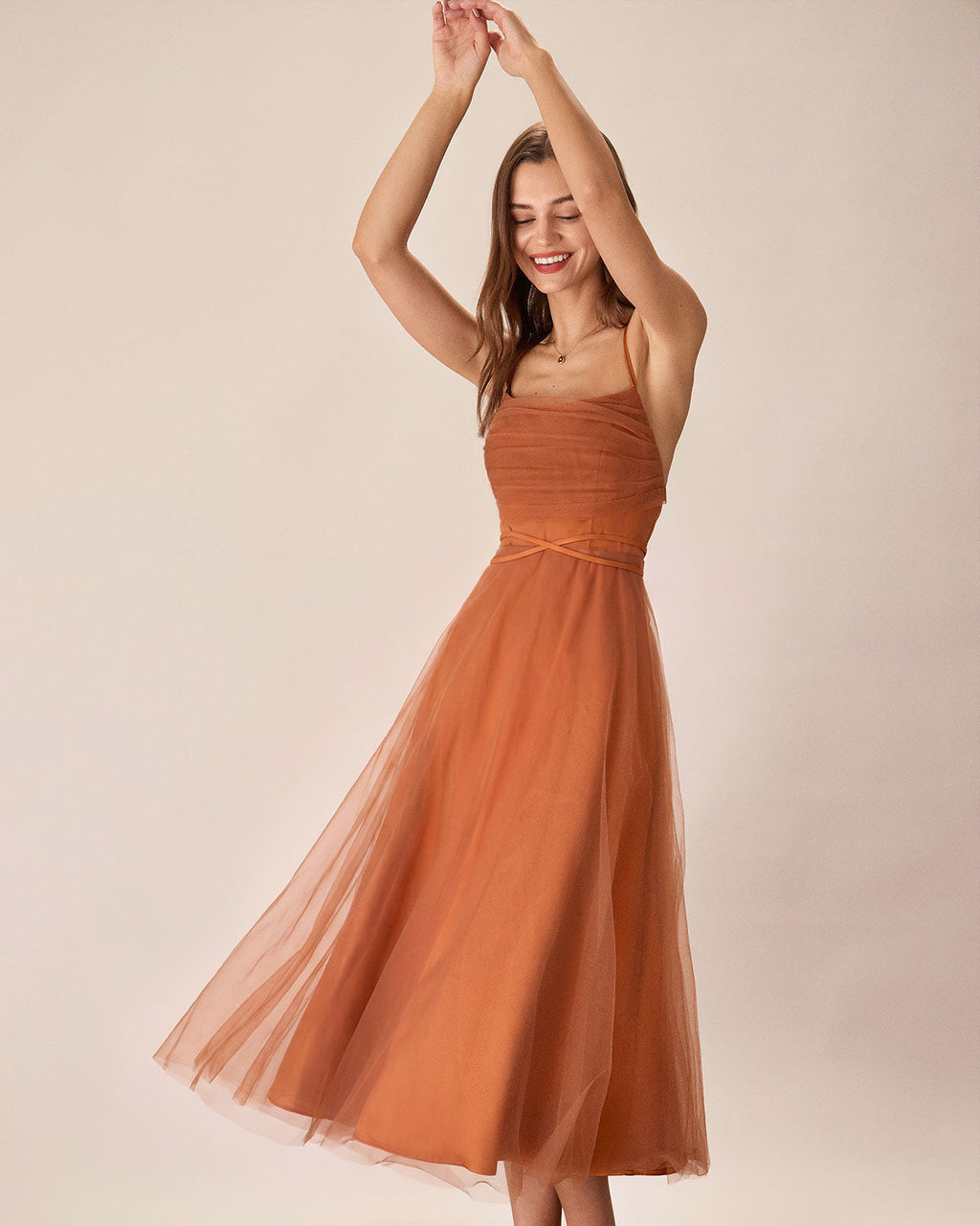 Diletta | Abito Midi Donna Elegante con Tulle Caramello
