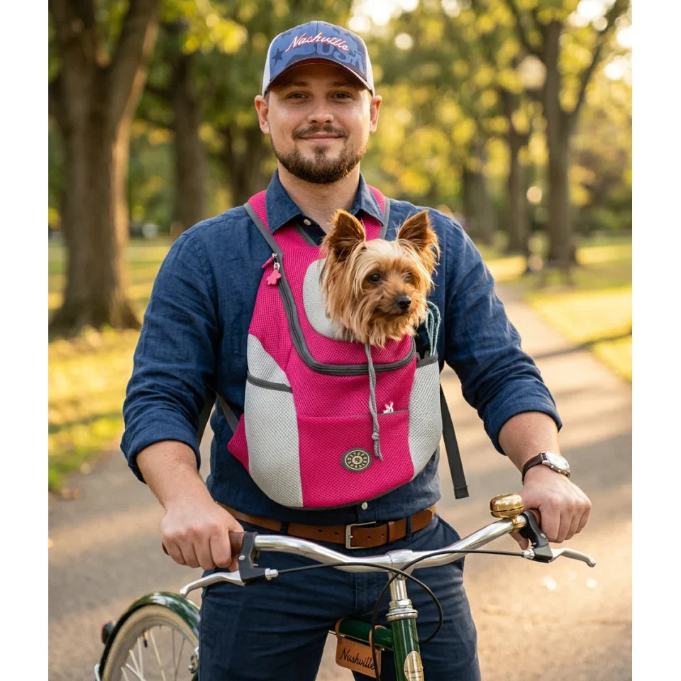 Dog Carrier Backpack with Breathable Mesh Padded Straps and Drawstring Head Opening - Image 1