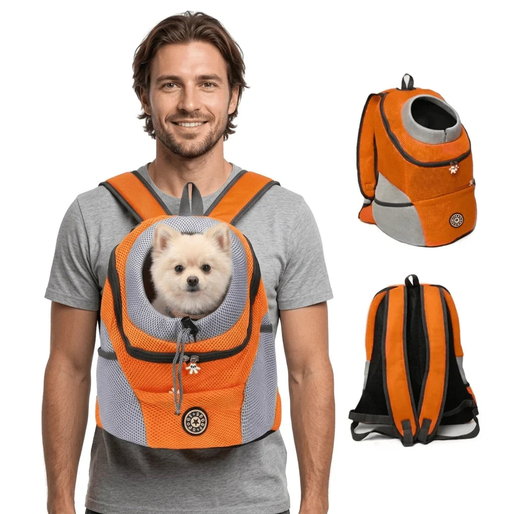Dog Carrier Backpack with Breathable Mesh Padded Straps and Drawstring Head Opening - Image 2