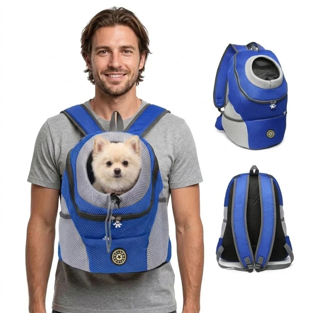 Dog Carrier Backpack with Breathable Mesh Padded Straps and Drawstring Head Opening - Image 3