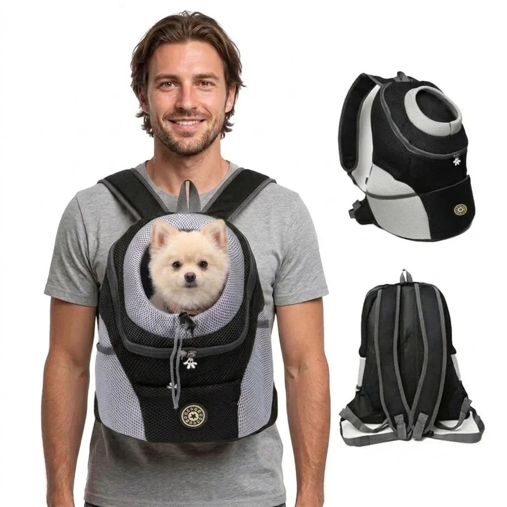 Dog Carrier Backpack with Breathable Mesh Padded Straps and Drawstring Head Opening - Image 4