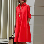 Women's Button Front Midi Shirt Dress with Belt