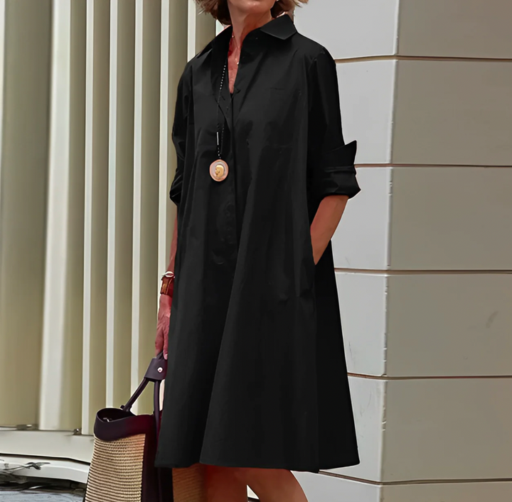 Women's Button Front Midi Shirt Dress with Belt