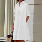 Women's Button Front Midi Shirt Dress with Belt