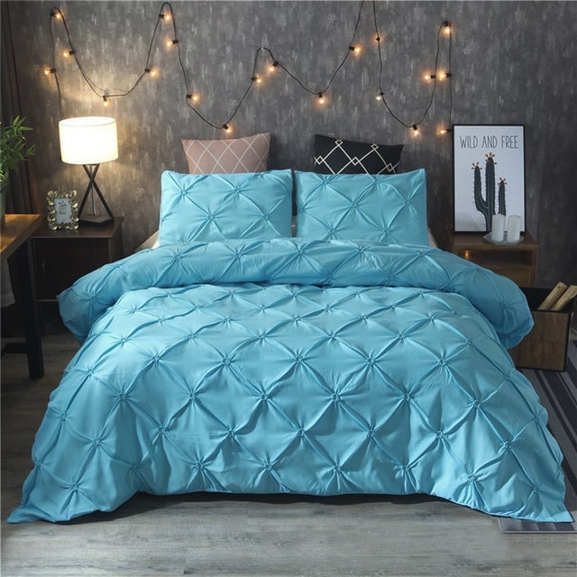 Duvet Cover Set with Pintuck Pinch Pleat Textured Design and Matching Pillow Shams - Image 1