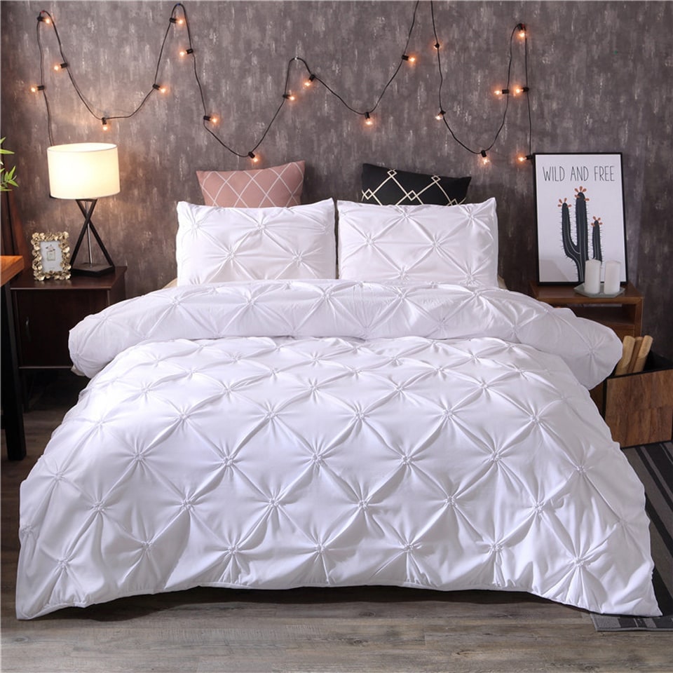 Duvet Cover Set with Pintuck Pinch Pleat Textured Design and Matching Pillow Shams - Image 2