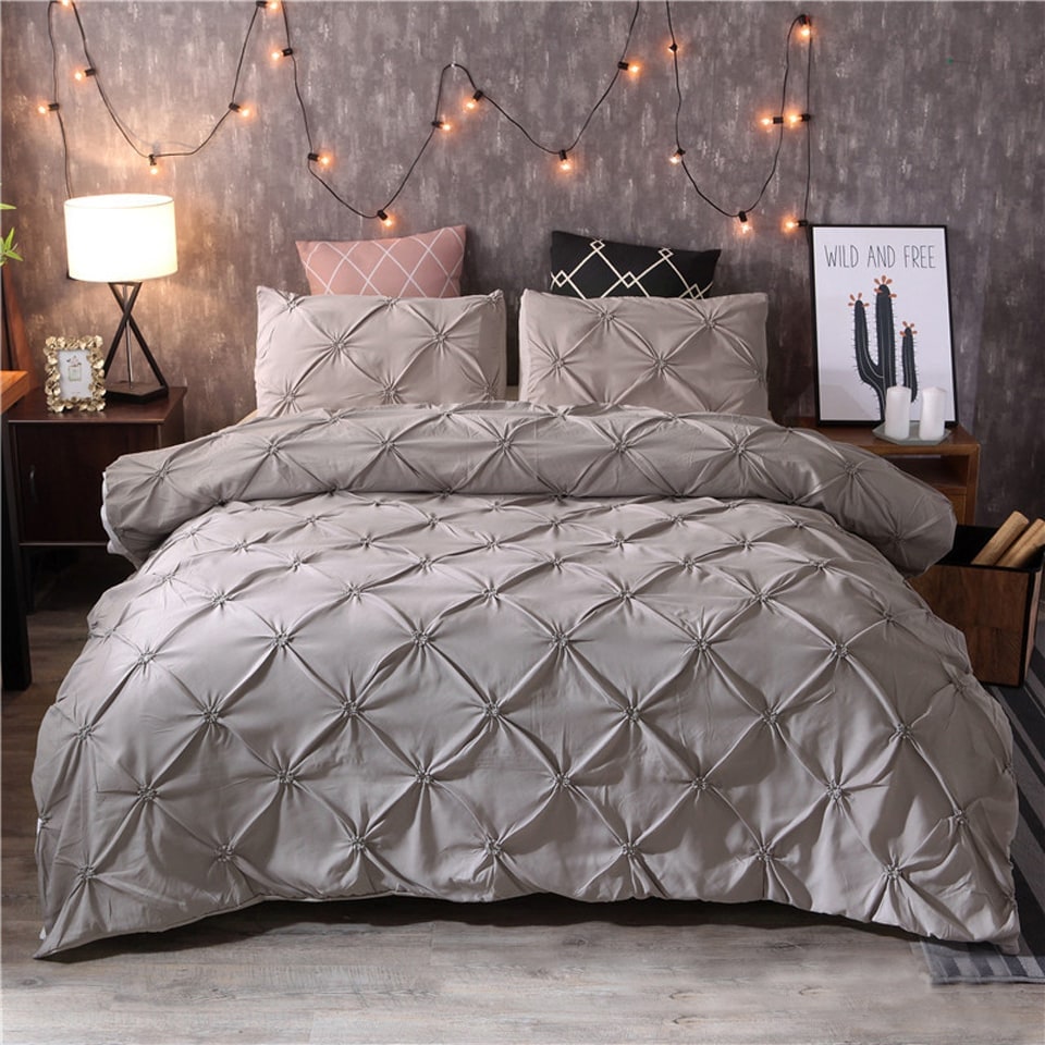 Duvet Cover Set with Pintuck Pinch Pleat Textured Design and Matching Pillow Shams - Image 4