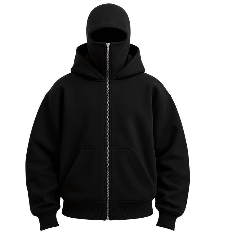 Felpa con cappuccio unisex con zip integrale e copertura per il viso incorporata