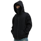 Felpa con cappuccio unisex con zip integrale e copertura per il viso incorporata