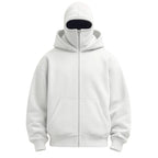 Felpa con cappuccio unisex con zip integrale e copertura per il viso incorporata