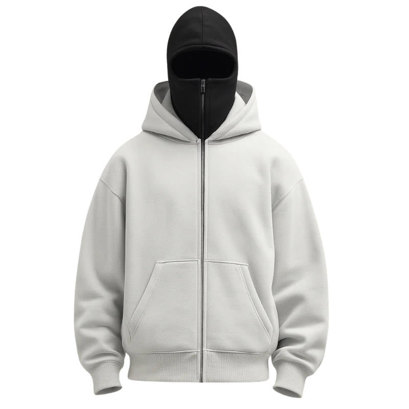 Felpa con cappuccio unisex con zip integrale e copertura per il viso incorporata