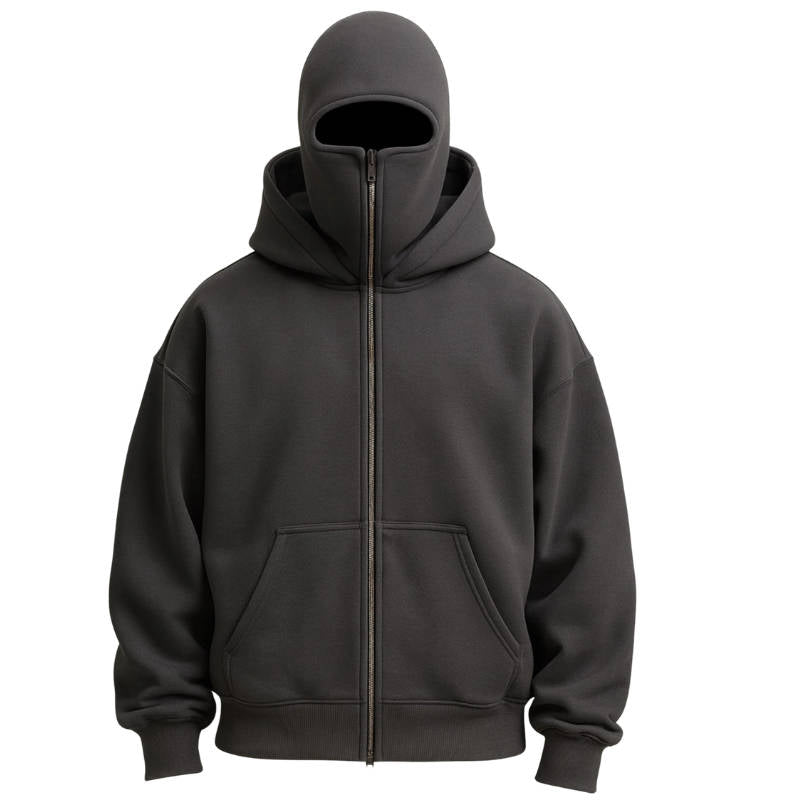 Felpa con cappuccio unisex con zip integrale e copertura per il viso incorporata