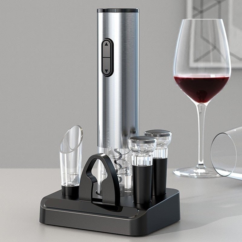 Electric Wine Opener Rechargeable with Vacuum Stoppers Foil Cutter and Storage Stand - Image 1
