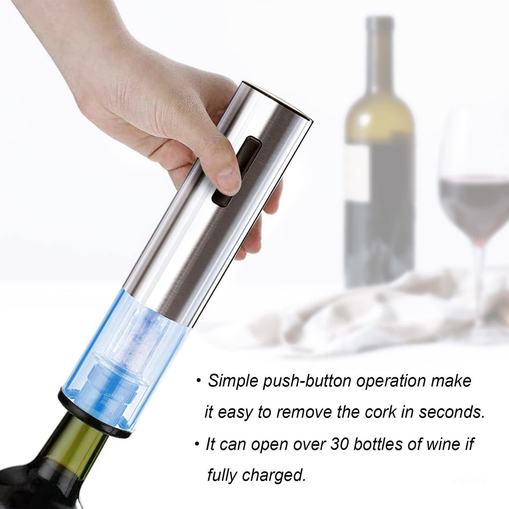 Electric Wine Opener Rechargeable with Vacuum Stoppers Foil Cutter and Storage Stand - Image 2