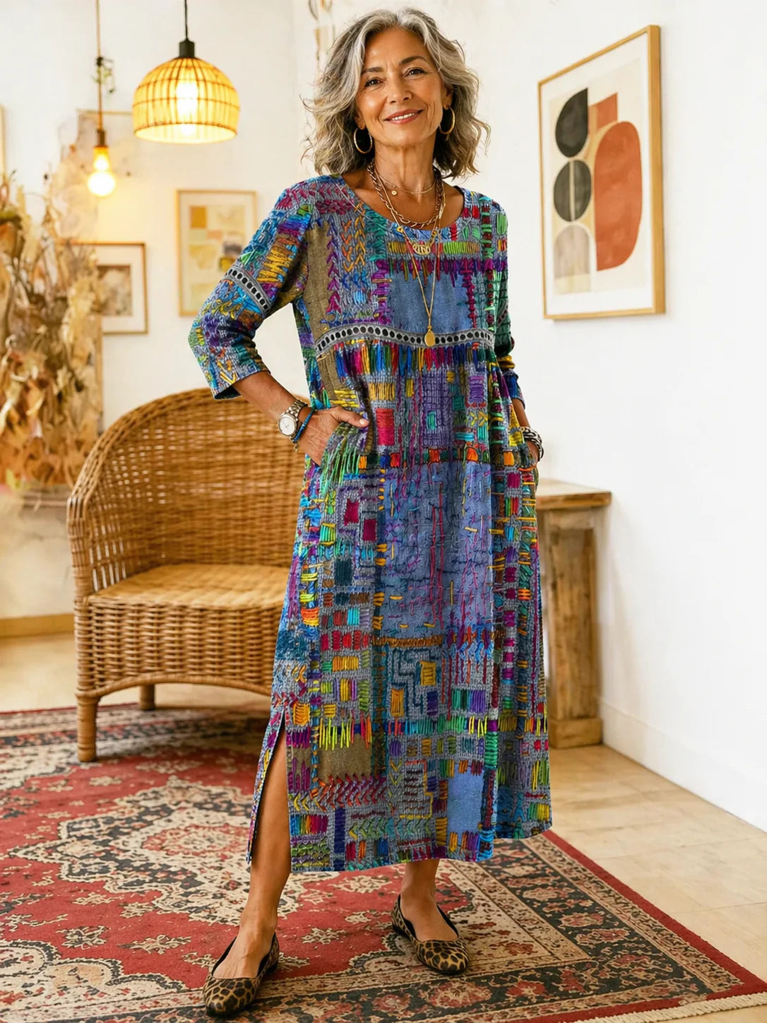 Eleonora | Abito Midi Patchwork Multicolore