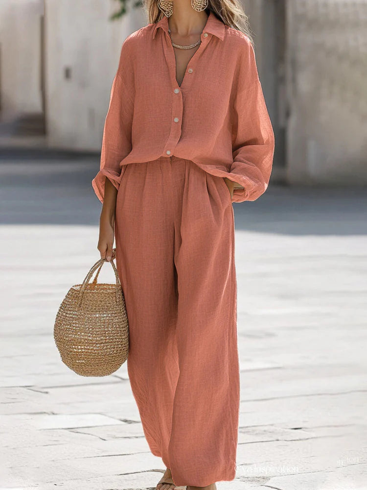 Elisa | Completo Donna 2 Pezzi Camicia Pantalone Estivo Arancione