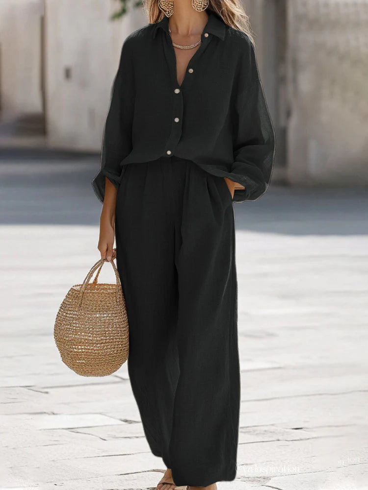 Elisa | Completo Donna 2 Pezzi Camicia Pantalone Estivo Nero