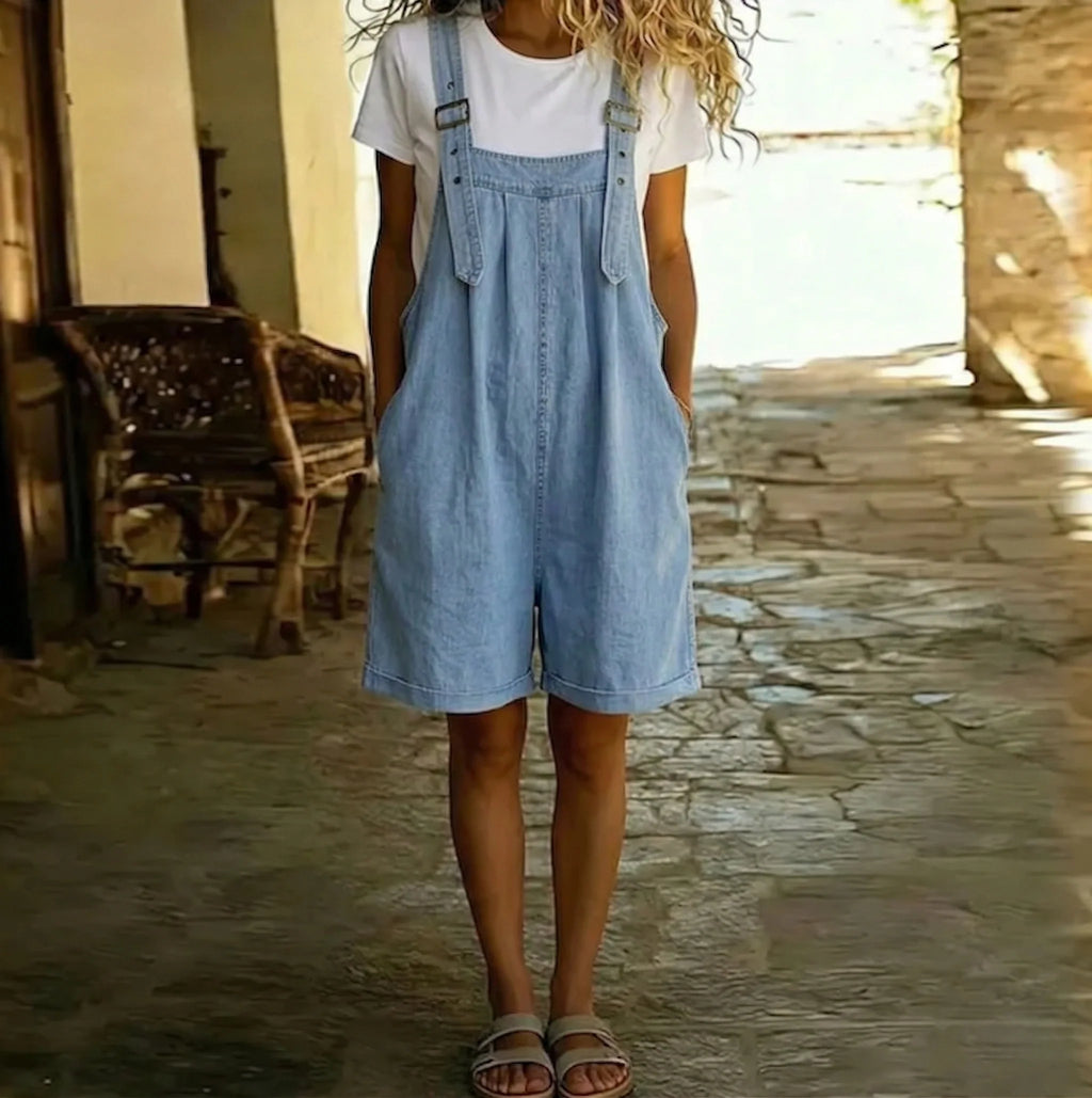 Elisa | Salopette Donna Denim Corta Blu Denim