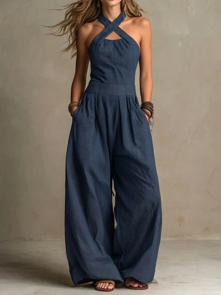 Elisa | Tuta Ampia Scollo Incrociato Blu Navy