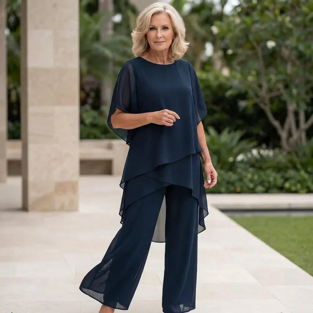 Emma | Completo Donna Pantalone Palazzo Drappeggio Blu