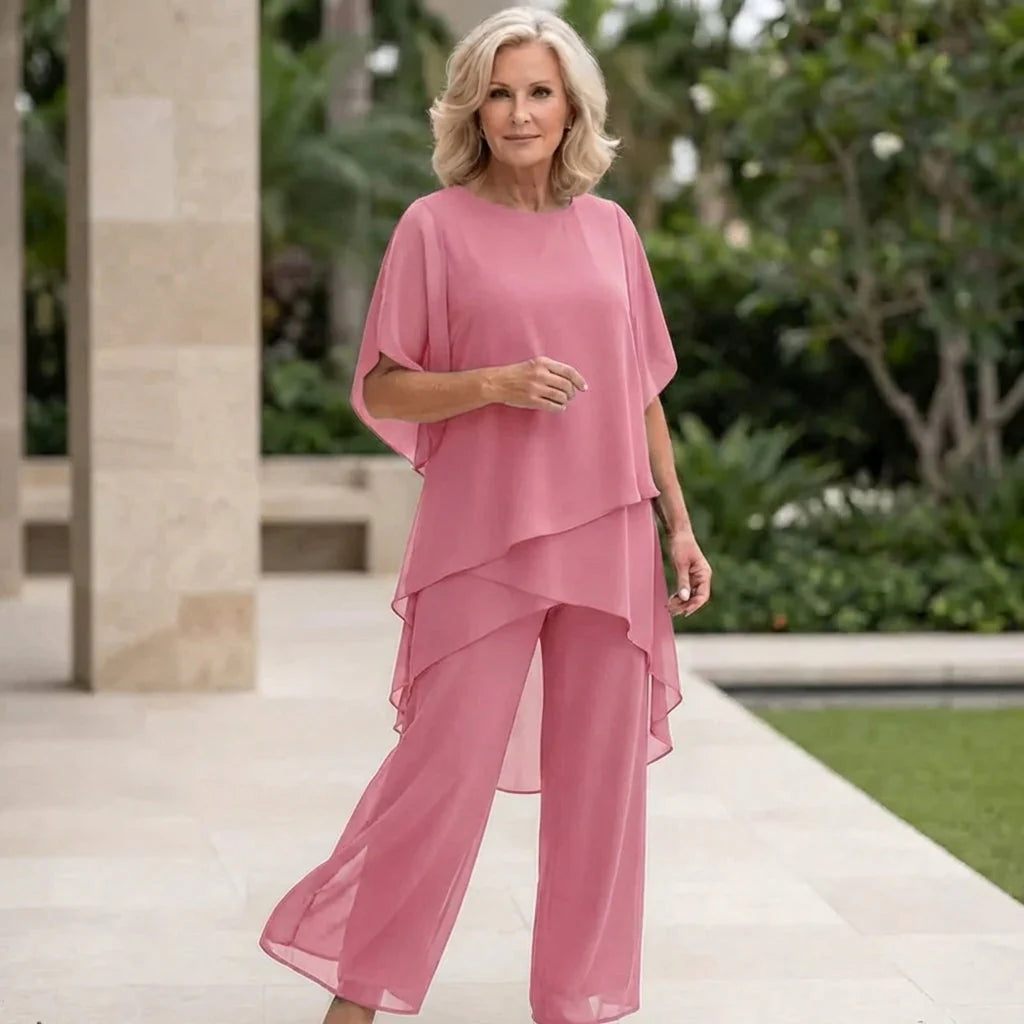 Emma | Completo Donna Pantalone Palazzo Drappeggio Rosa