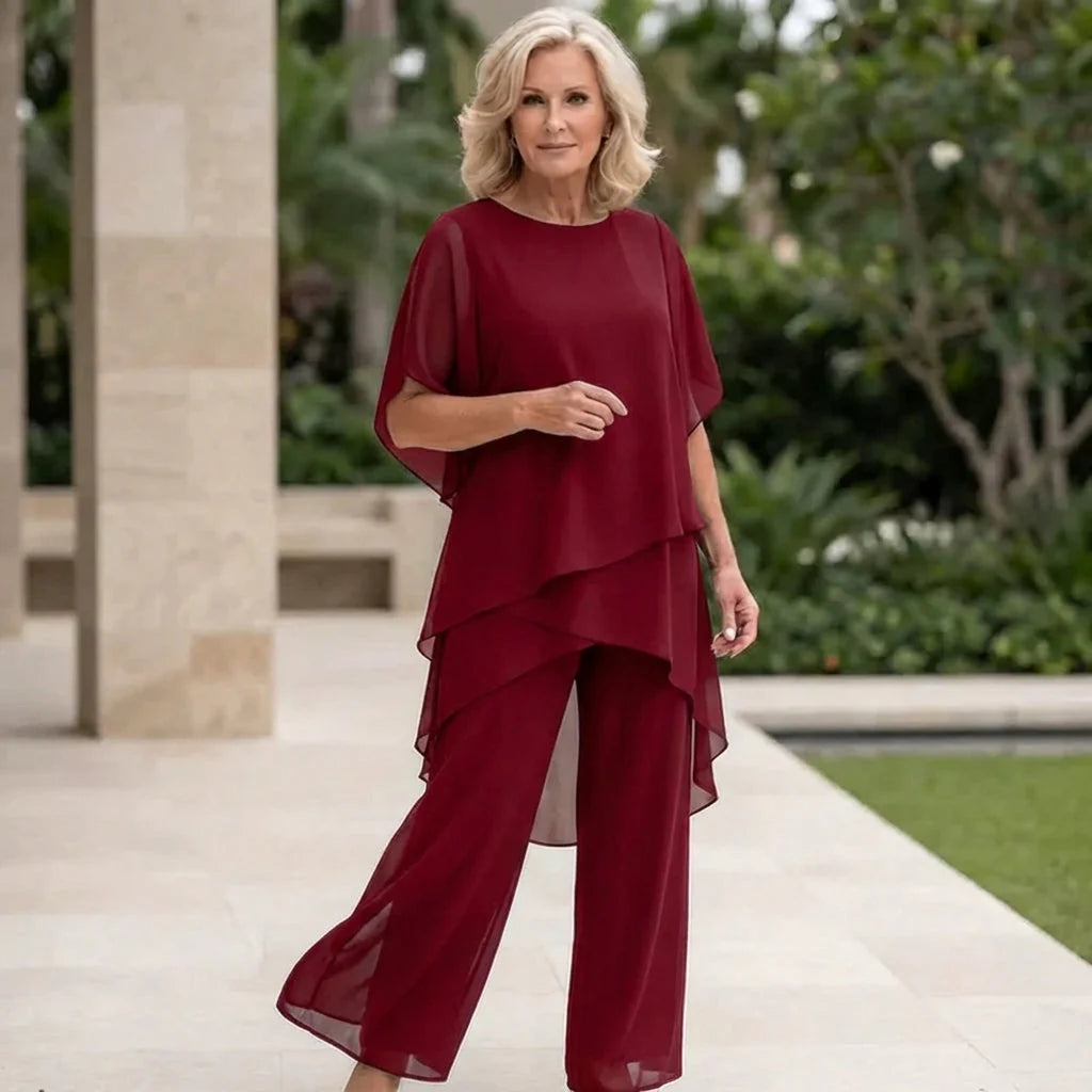 Emma | Completo Donna Pantalone Palazzo Drappeggio Rosso