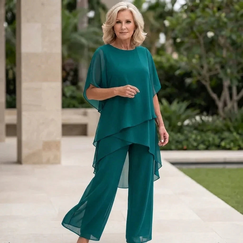 Emma | Completo Donna Pantalone Palazzo Drappeggio Verde