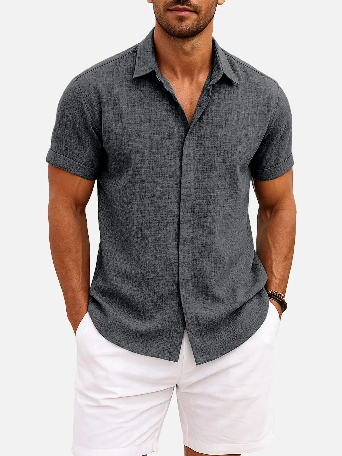 Enrico | Camicia Uomo Maniche Corte Misto Cotone e Lino