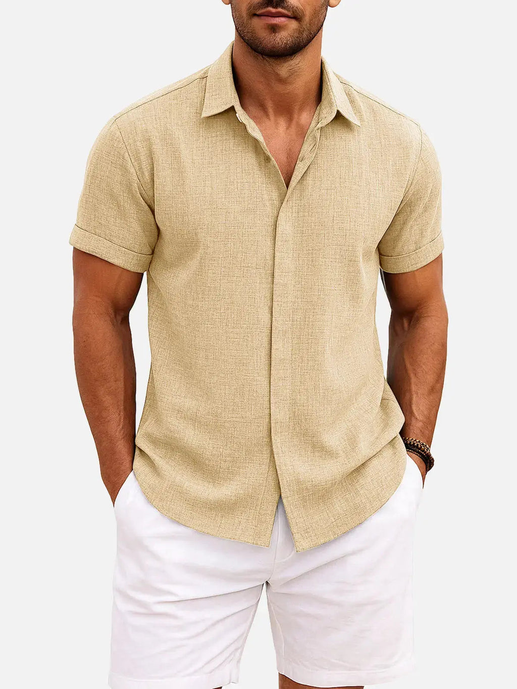 Enrico | Camicia Uomo Maniche Corte Misto Cotone e Lino Giallo