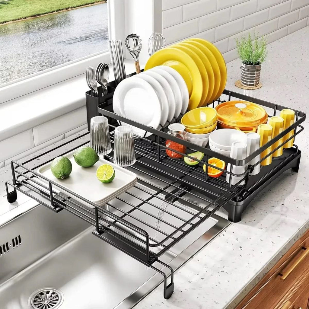 Extendable Dish Drying Rack with Integrated Drip Tray and Drainage Spout - Image 5