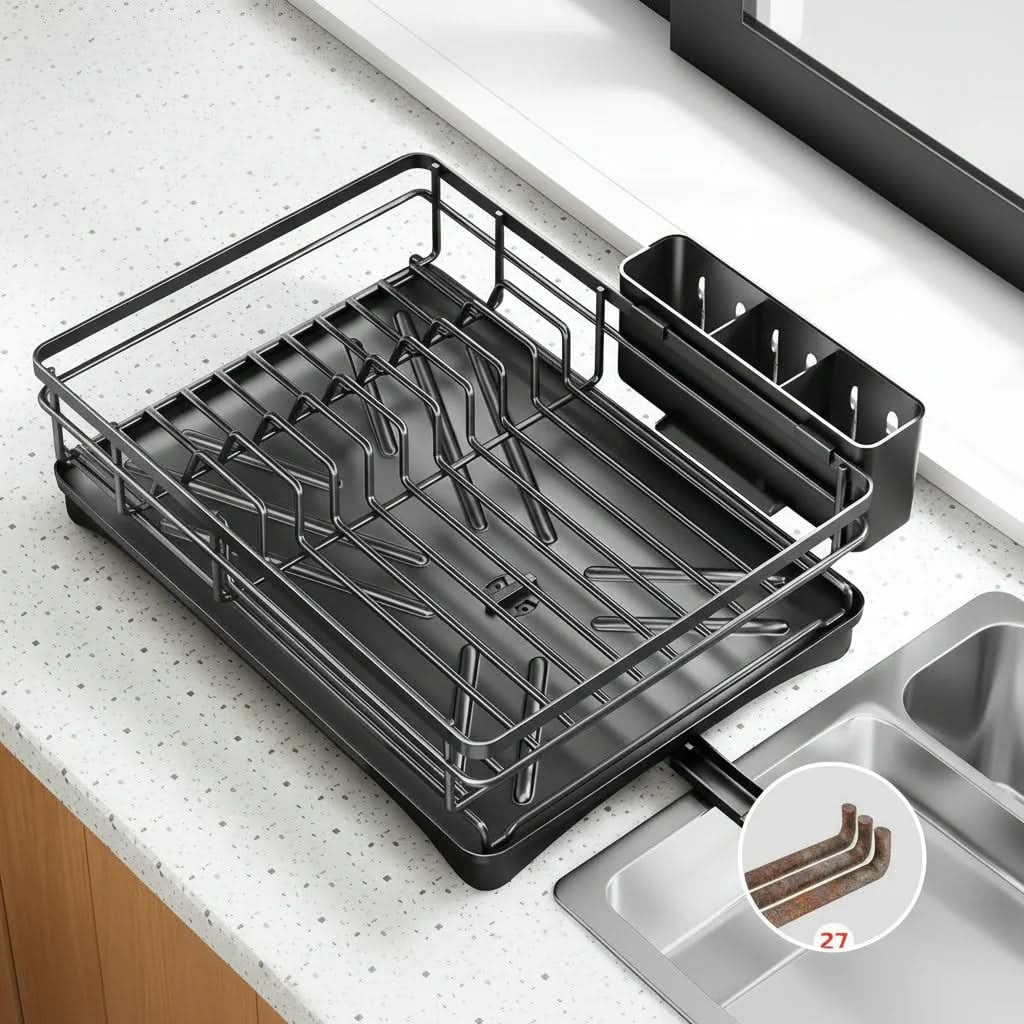 Extendable Dish Drying Rack with Integrated Drip Tray and Drainage Spout - Image 7