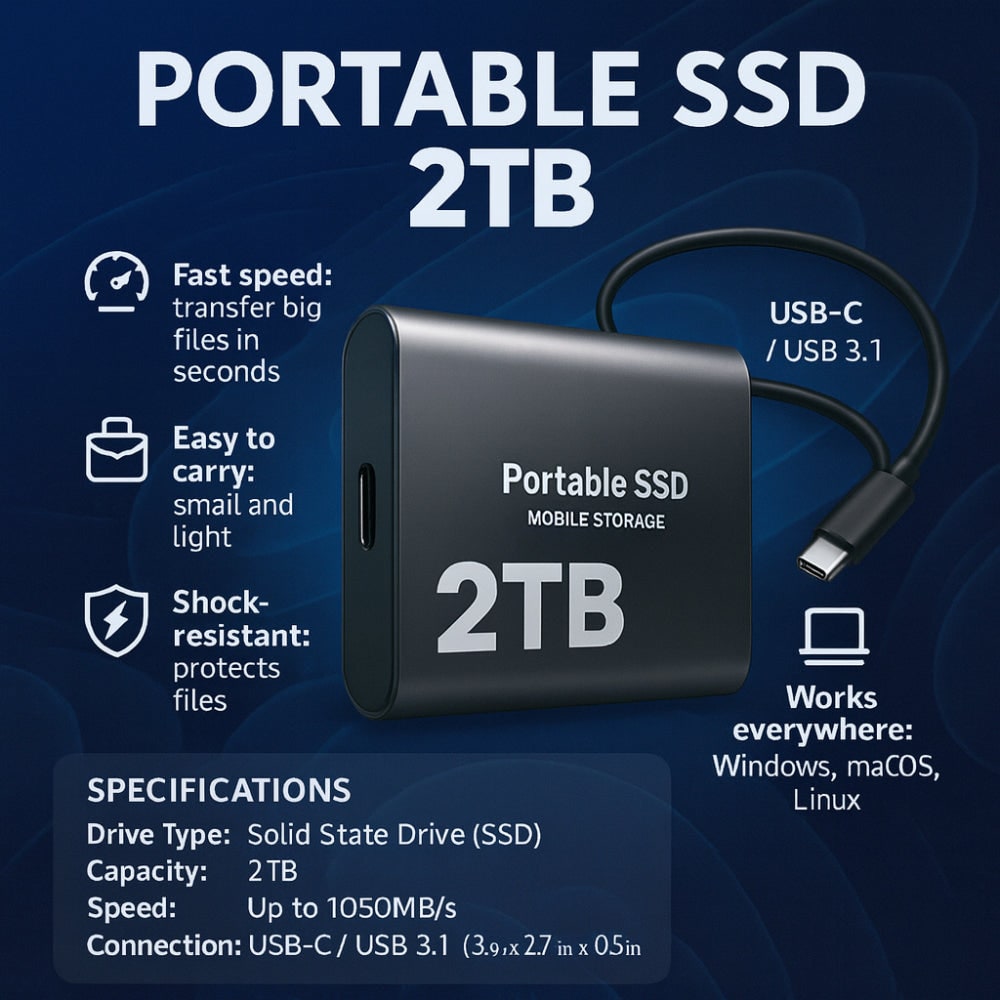 External Ssd Portable Solid State Drive with Usb-C Cable for Fast File Transfer - Image 11