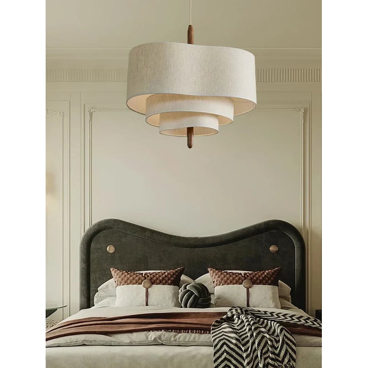 Fabric Pendant Light with Linen Shade and Wood Spindle for Dining Room Living - Image 2