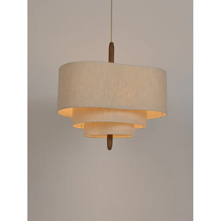 Fabric Pendant Light with Linen Shade and Wood Spindle for Dining Room Living - Image 4