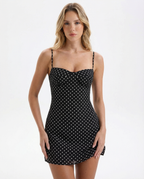 Vestito mini senza maniche da donna con scollo all'americana e gonna a linea ad A