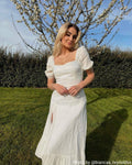 Federica | Abito Midi Donna Lino Elegante Scollo Quadrato Bianco