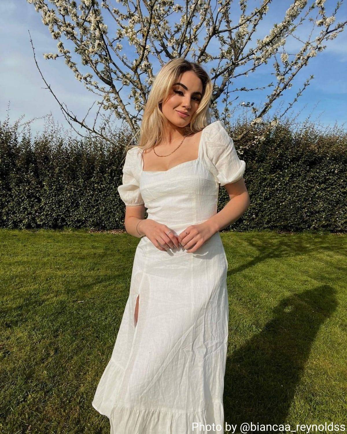 Federica | Abito Midi Donna Lino Elegante Scollo Quadrato Bianco