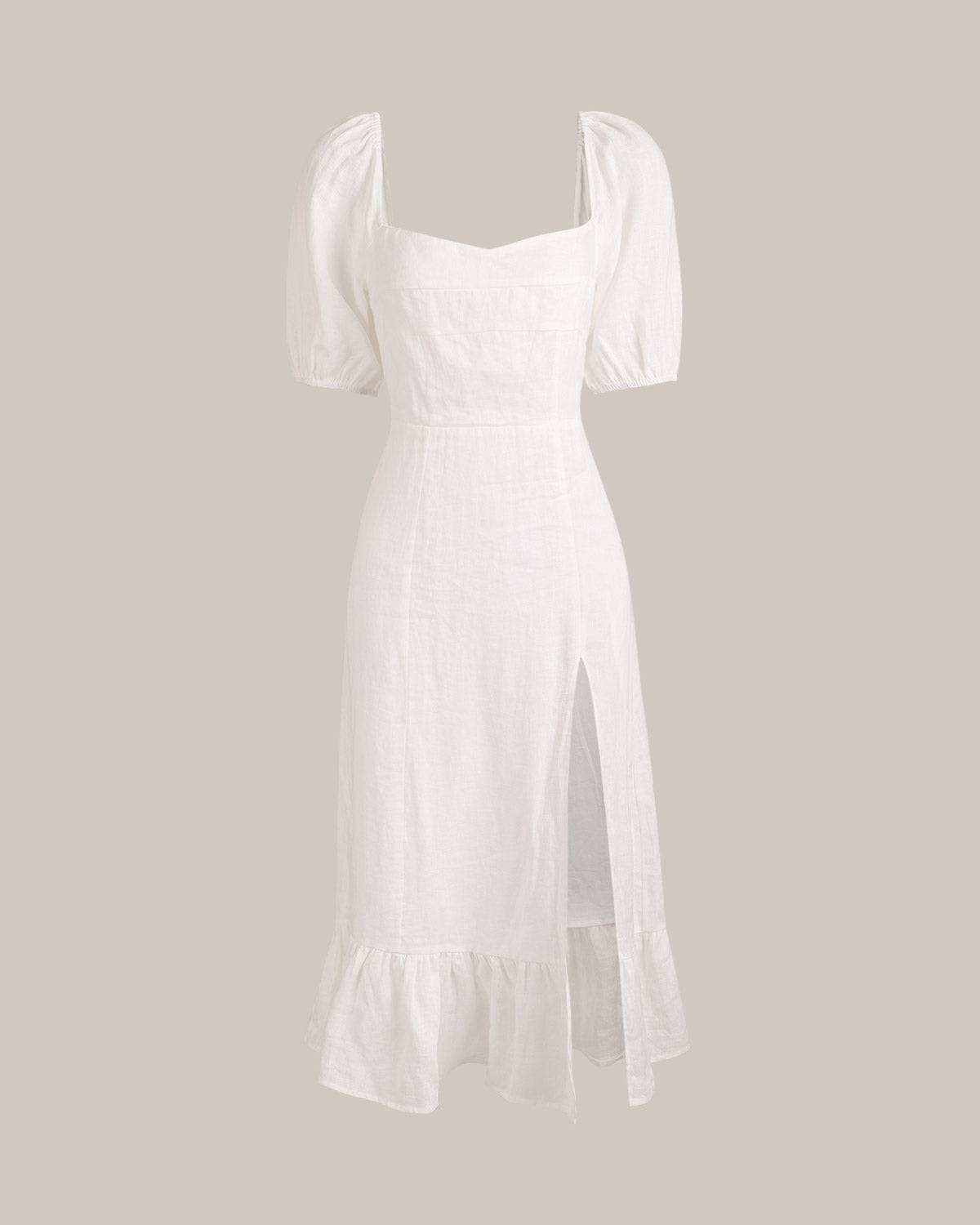 Federica | Abito Midi Donna Lino Elegante Scollo Quadrato