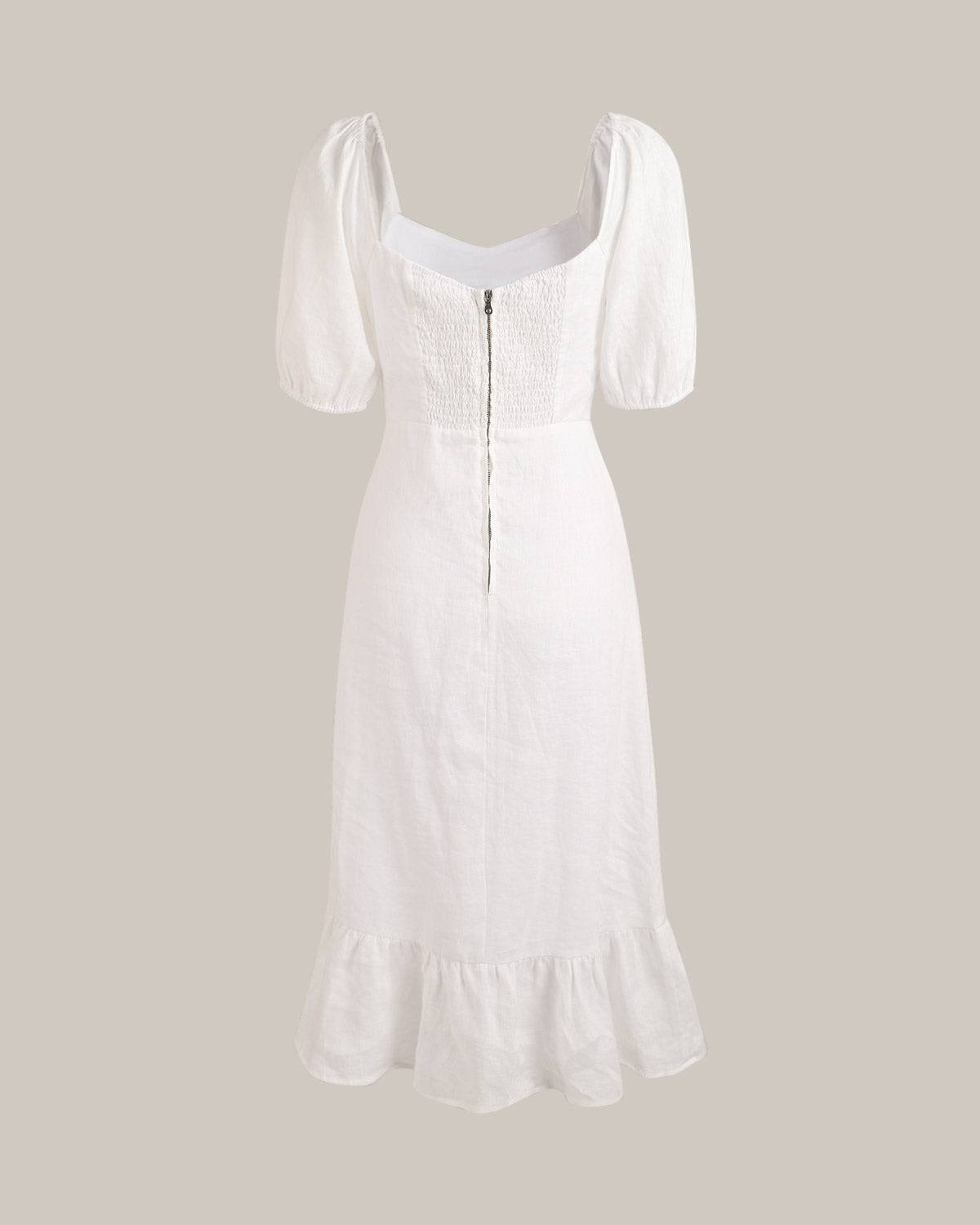 Federica | Abito Midi Donna Lino Elegante Scollo Quadrato